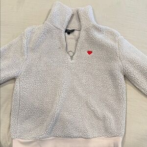 Topshop White Fleece Pullover with Red Heart